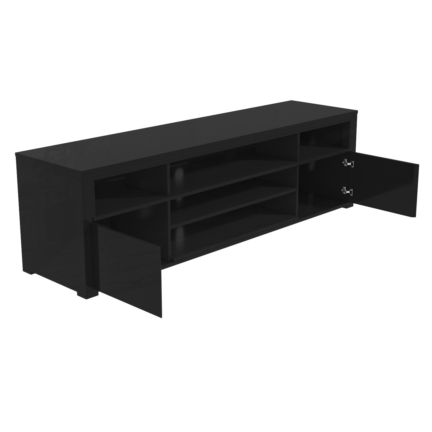 GRADE A1 - Large Black High Gloss TV Unit with Soundbar Shelf - TV's up to 70