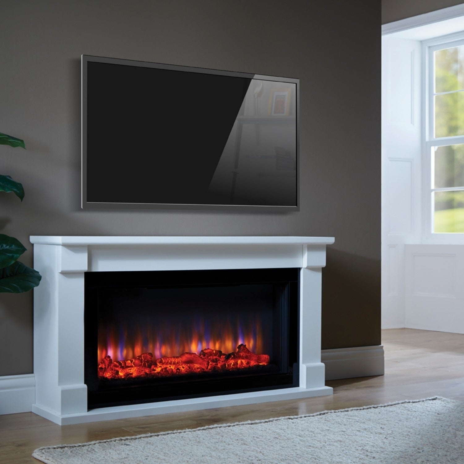 White and Black Freestanding Wide Electric Fireplace Suite - Suncrest Bradbury