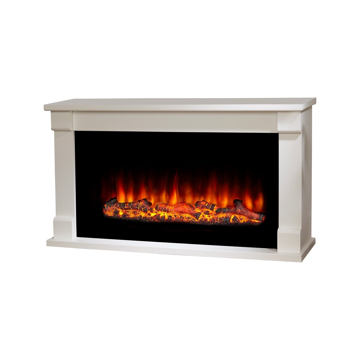 White and Black Freestanding Wide Electric Fireplace Suite - Suncrest Bradbury