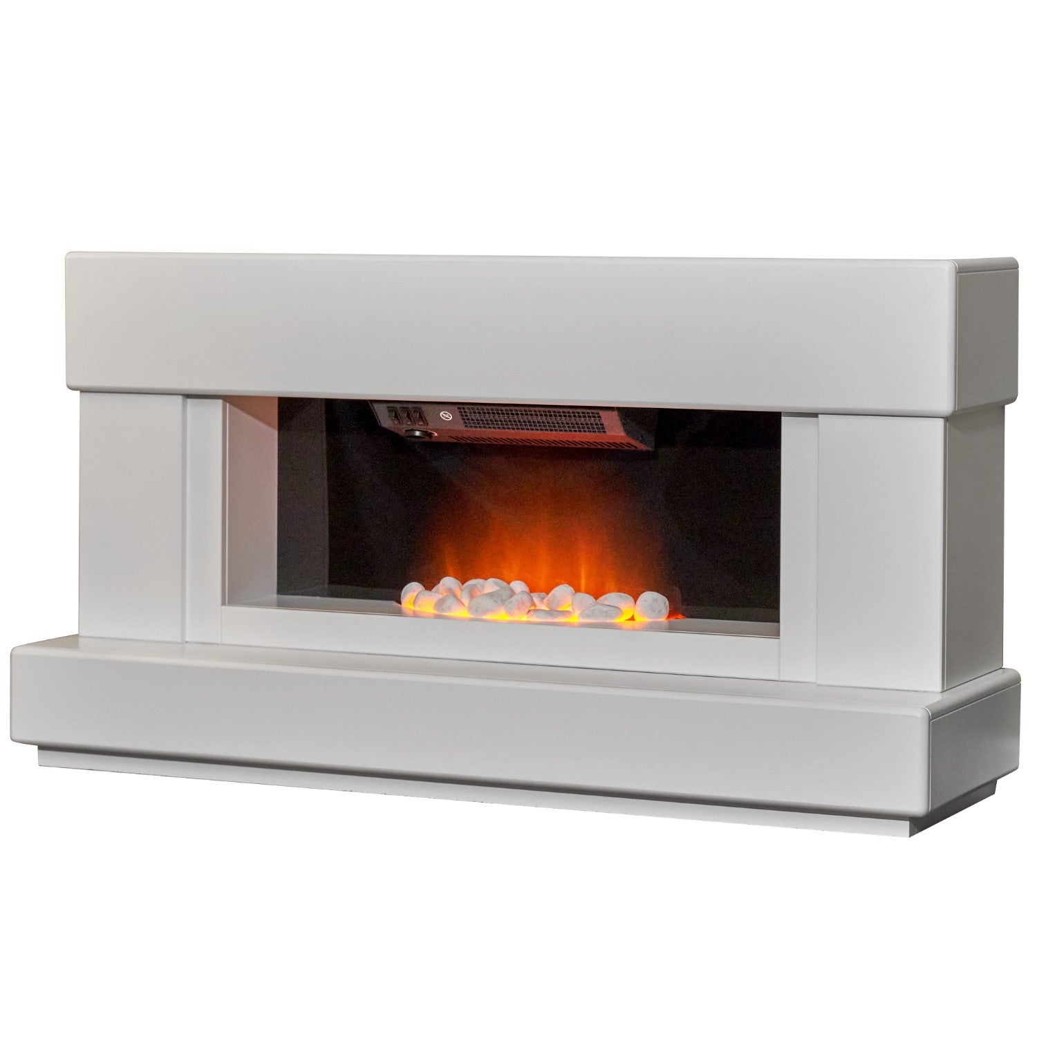 White and Black Freestanding Electric Fireplace Suite with Pebble Bowl - Adam Verona