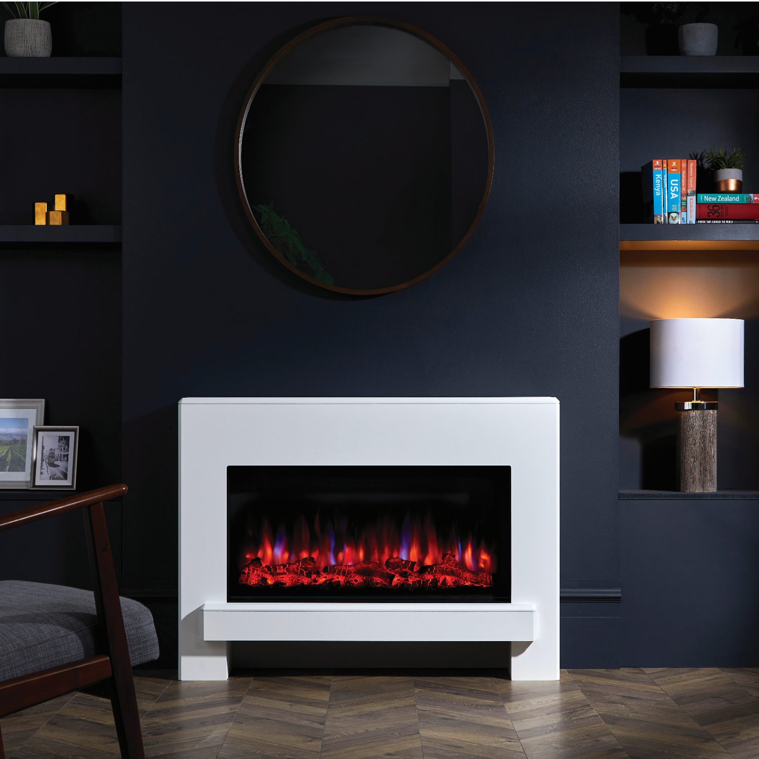 Suncrest White Freestanding Electric Fireplace Suite - Eggleston