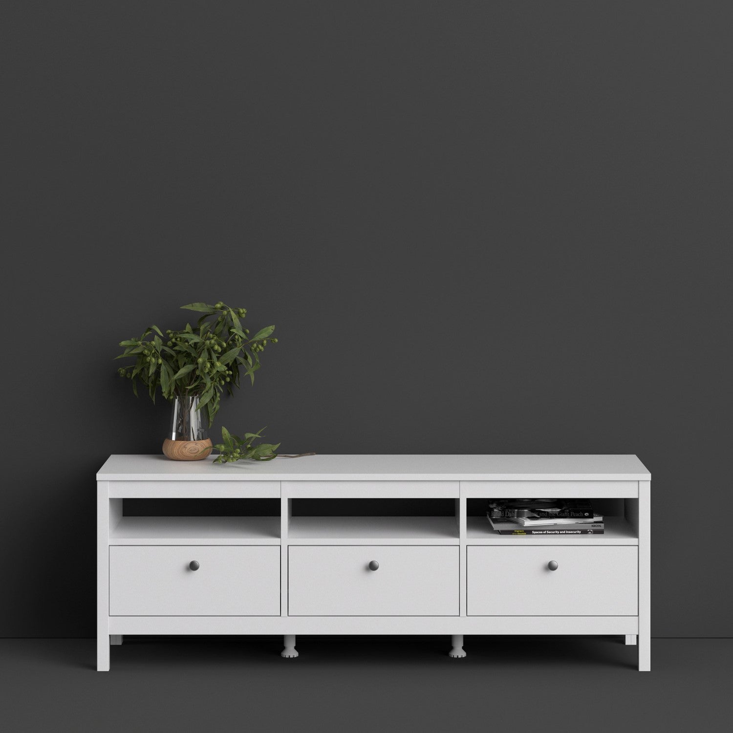 Madrid White 3 Drawer TV Stand - Furniture to Go