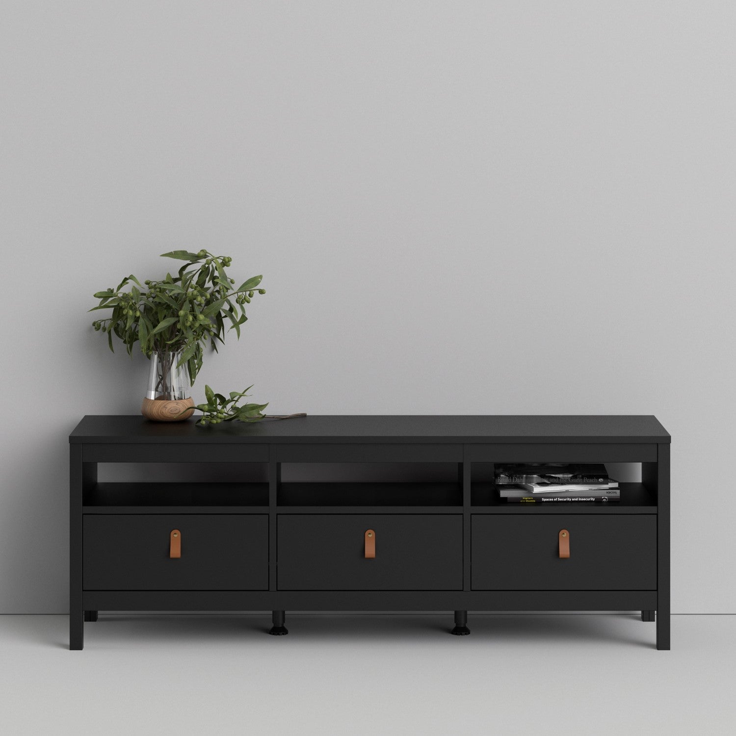 Large TV Stand with Storage in Black - TV's upto 77