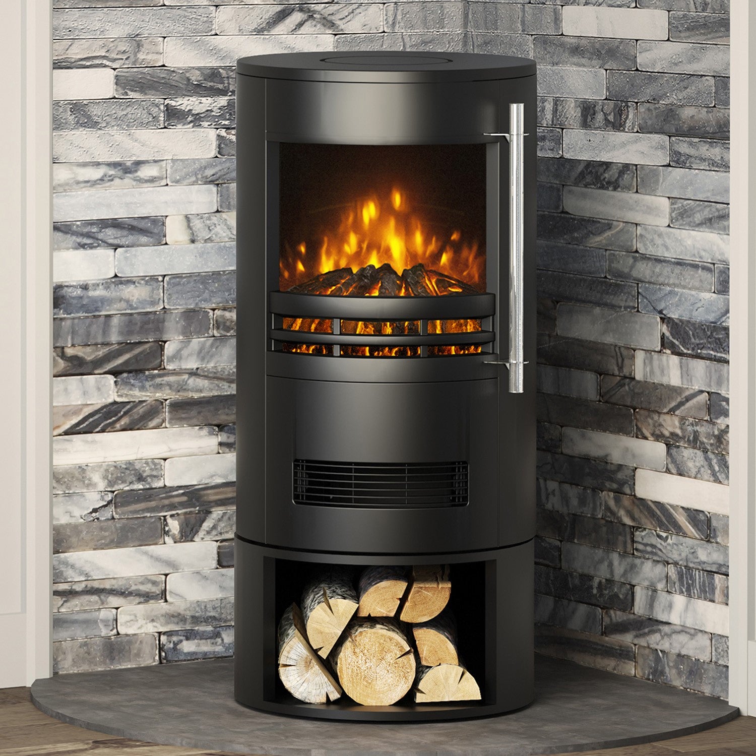 Be Modern Electric Cylinder Stove with Log Store - Tunstall