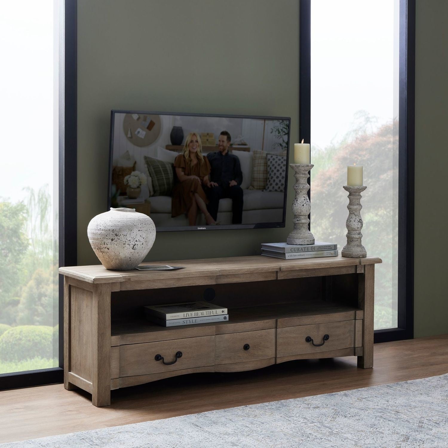 Large Solid Mango Wood TV Stand with Storage - TV's up to 55