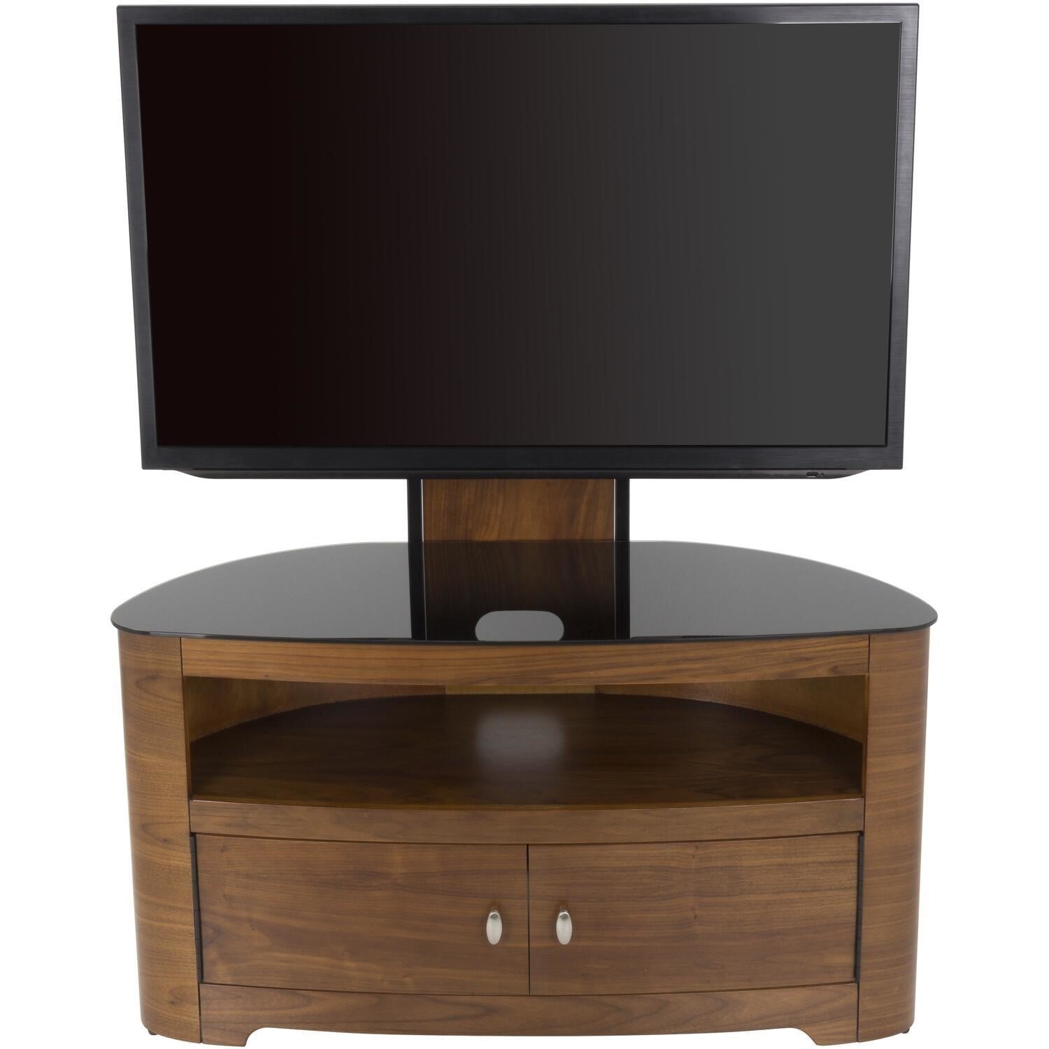 Refurbished AVF FSL1000BLEW Blenheim Affinity Curved Combi TV Stand 1000 Walnut / Black Glass