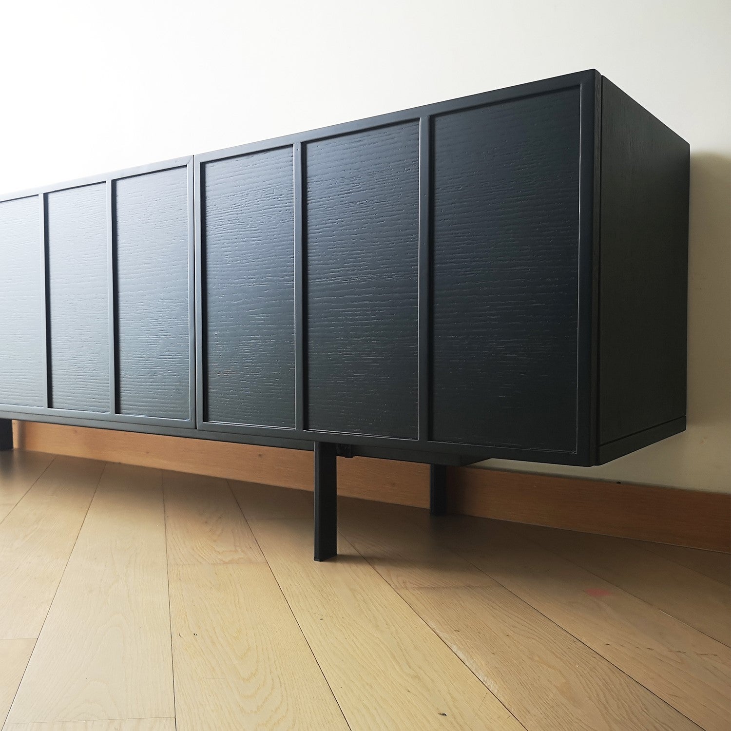 Wide Black Oak TV Stand with Storage - TV's up to 70