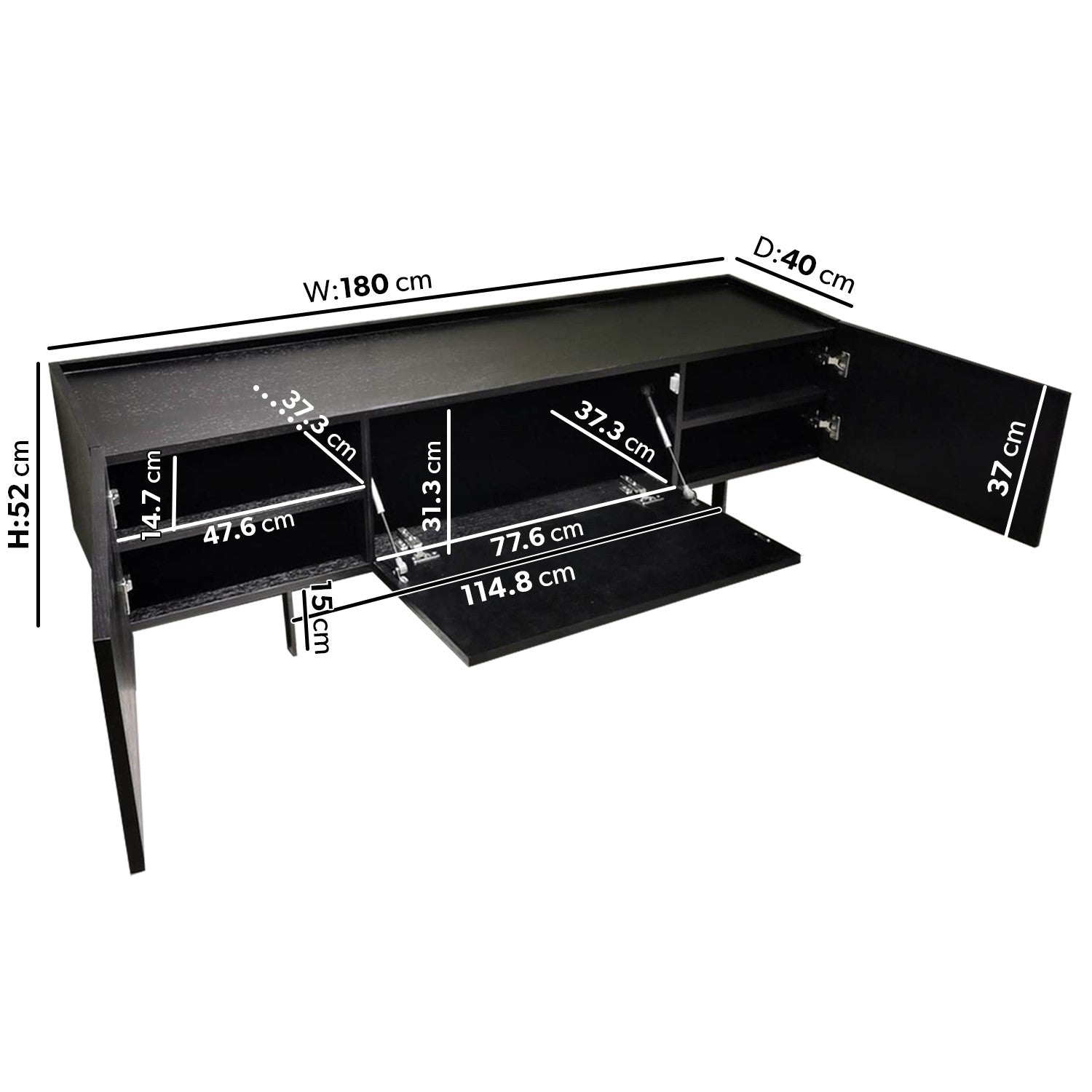 Wide Black Oak TV Stand with Storage - TV's up to 70