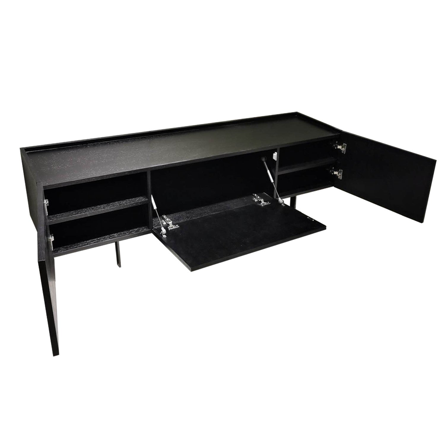 Wide Black Oak TV Stand with Storage - TV's up to 70