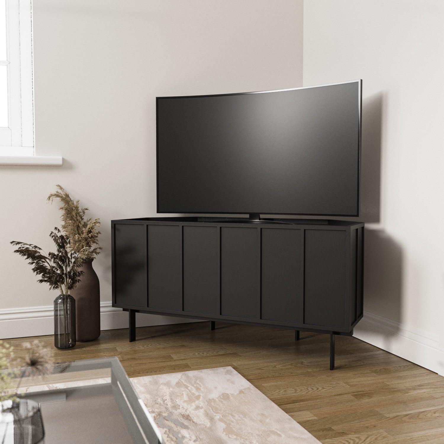 Black Corner TV Stand with Storage - Helmer