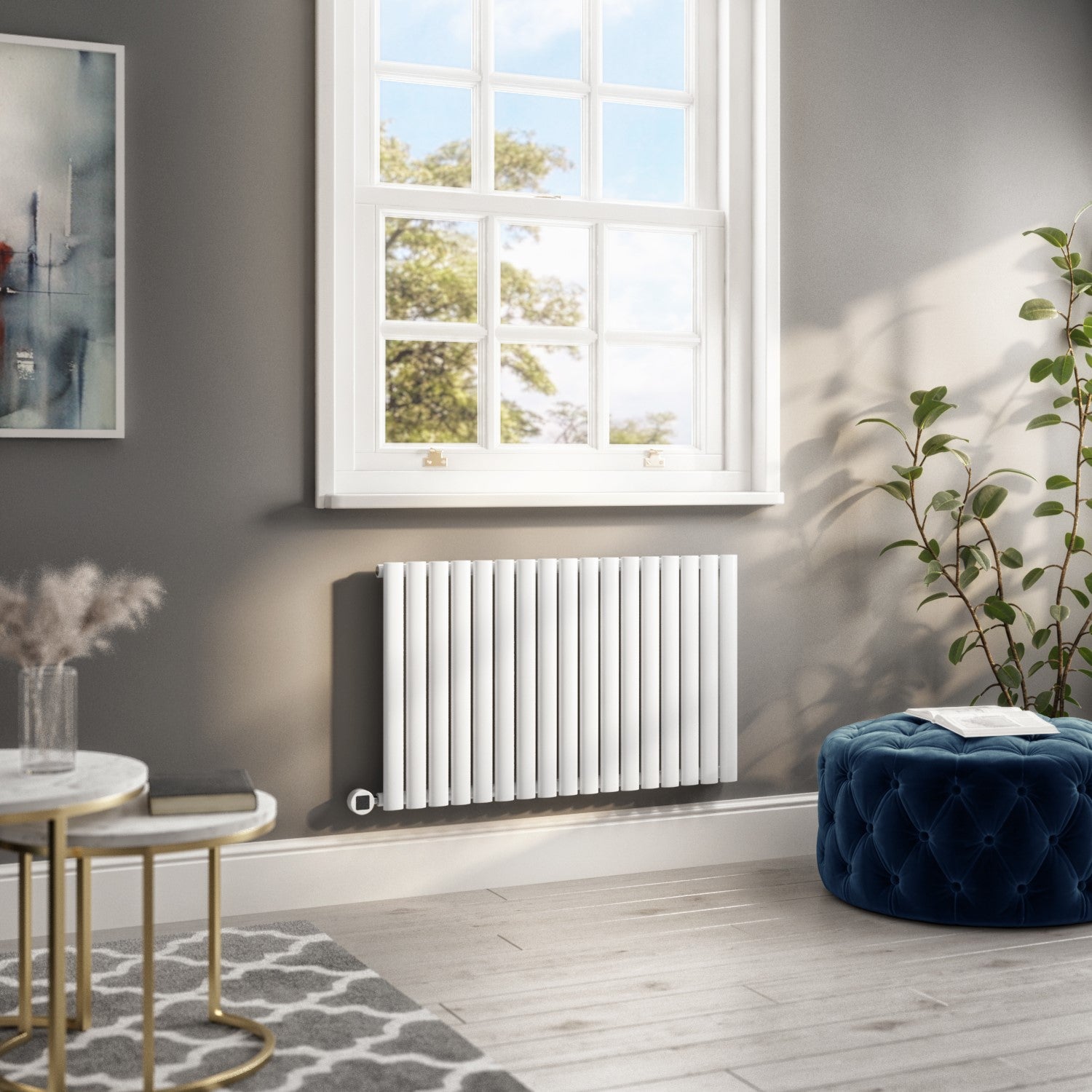 White Electric Horizontal Designer Radiator 1.2kW with Wifi Thermostat - H600xW1003mm - IPX4 Bathroom Safe