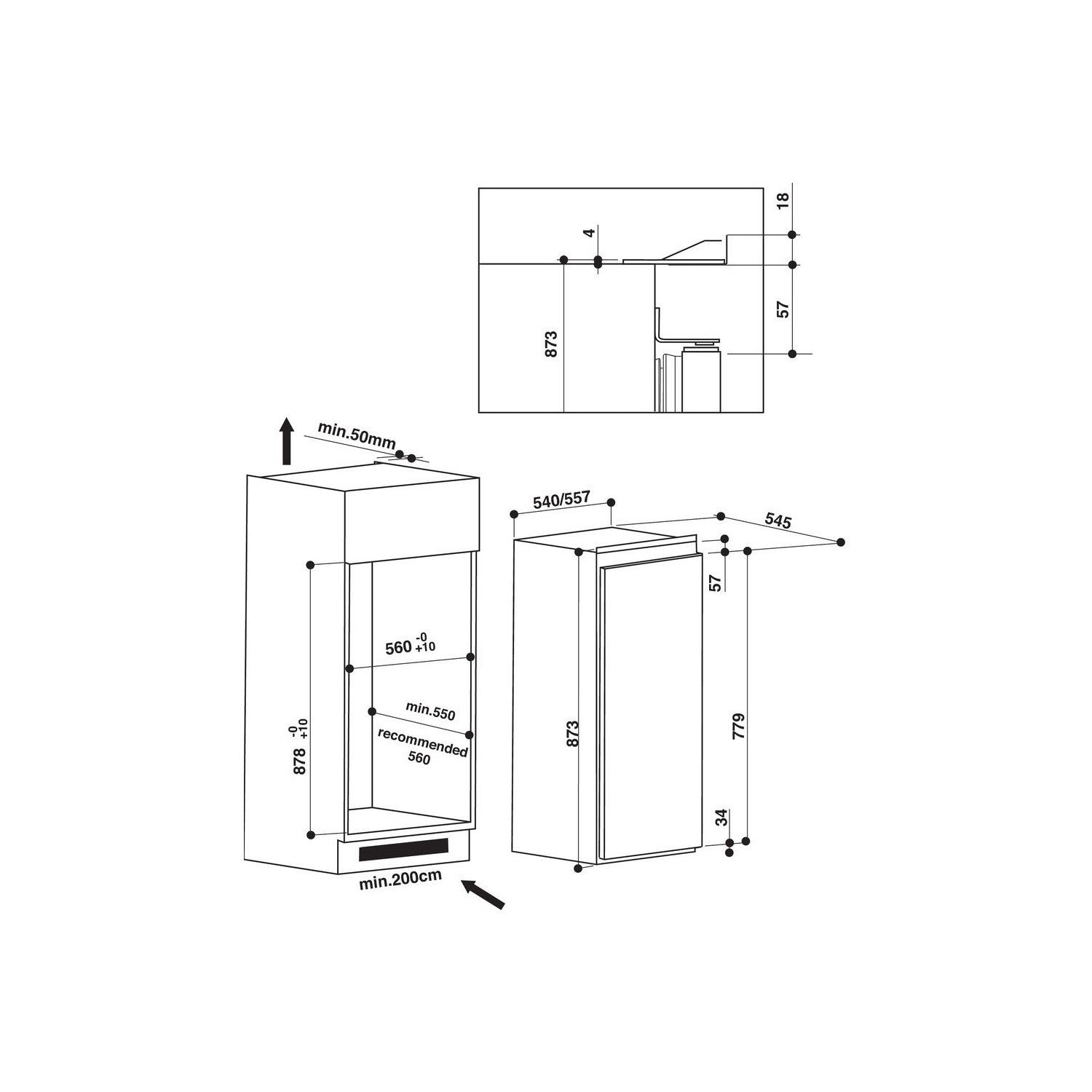 Indesit 100 Litre Tall In-column Integrated Freezer - White