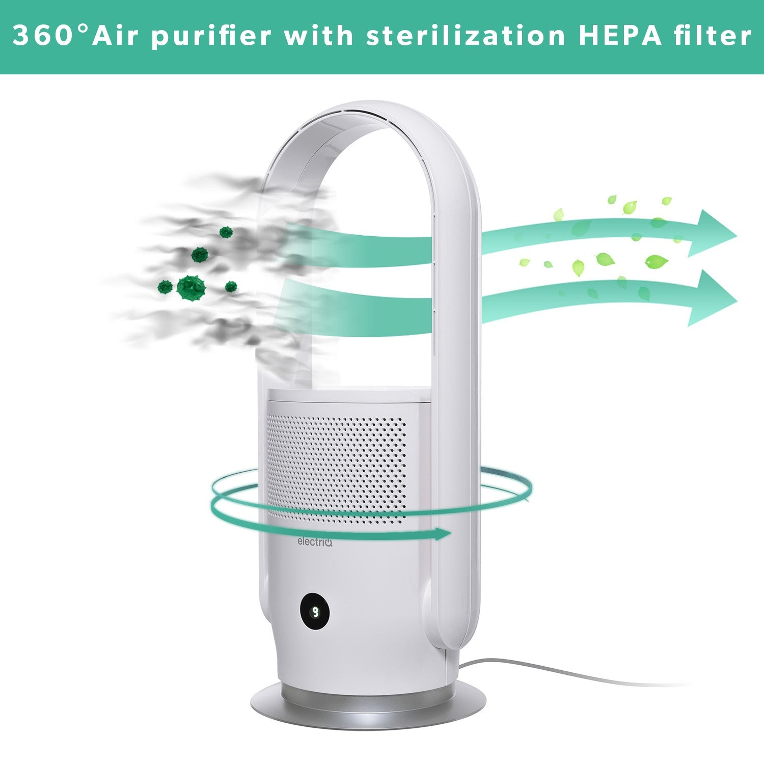 GRADE A2 - electriQ Bladeless Tower Fan and True HEPA Air Purifier for Home with UV Light & Smart WiFi