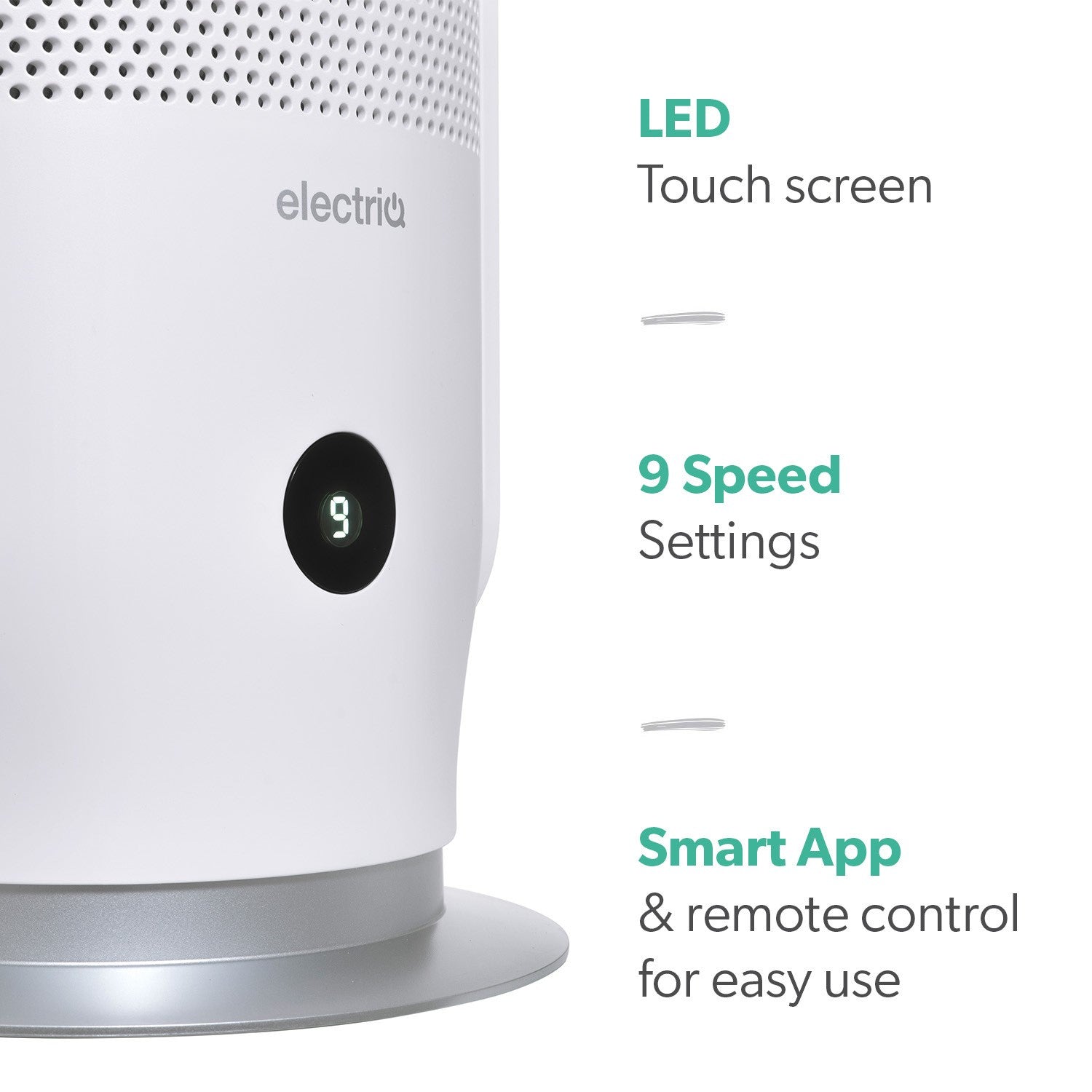 GRADE A2 - electriQ Bladeless Tower Fan and True HEPA Air Purifier for Home with UV Light & Smart WiFi