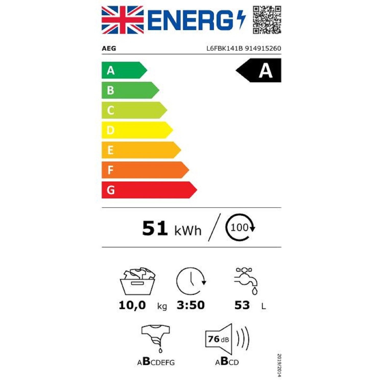 AEG 6000 Series 10kg 1400rpm Freestanding Washing Machine - White