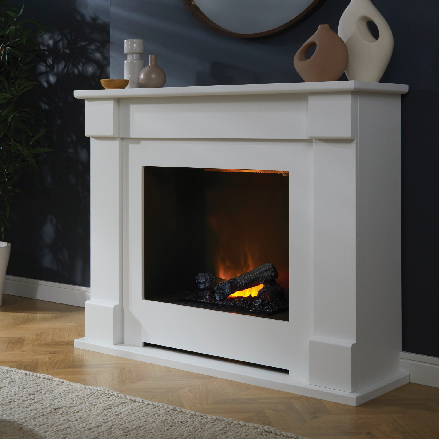 Suncrest White Freestanding Electric Fireplace Suite - Optimist Lucera