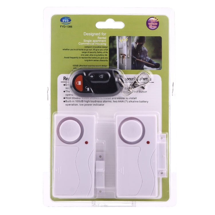 Home Security Wireless Remote Control Door Window Siren Magnetic Sensor Alarm Warning, 1 Remote Controller + 2 Magnetic Sensors, FYD-1366