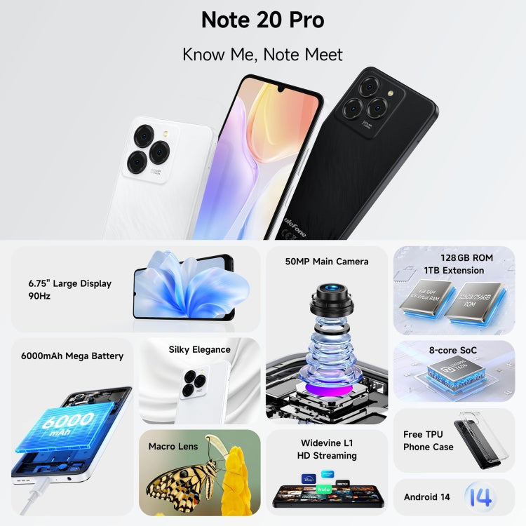 Ulefone Note 20 Pro, 4GB+256GB, Face ID & Side Fingerprint, 6000mAh, 6.75 inch Android 14 Unisoc T606 Octa Core, Network: 4G, Dual SIM, OTG