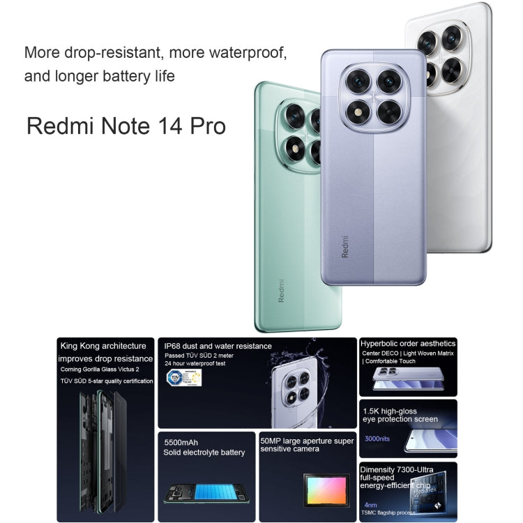Xiaomi Redmi Note 14 Pro, 12GB+256GB, 6.67 inch Xiaomi HyperOS Mediatek Dimensity 7300-Ultra Octa Core, NFC, Network: 5G, 12GB+256GB