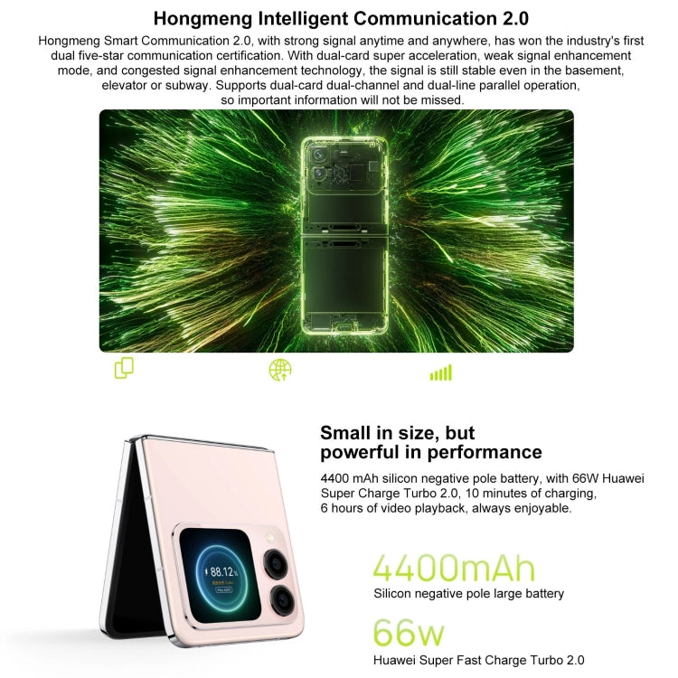 Huawei nova Flip, 12GB+256GB, Side Fingerprint Identification, 6.94 inch + 2.14 inch HarmonyOS 4.2 Octa Core, NFC, OTG, Not Support Google Play, 12GB+256GB