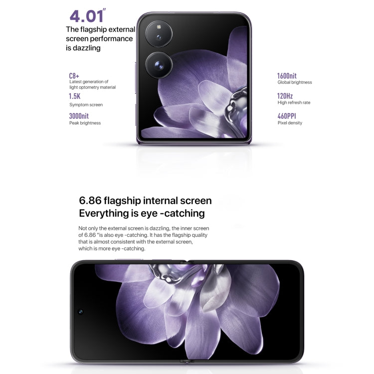Xiaomi MIX Flip, 12GB+512GB, 6.86 inch + 4.01 inch Xiaomi HyperOS Snapdragon 8 Gen 3 Octa Core 4nm up to 3.3GHz, NFC, Network: 5G, 12GB+512GB