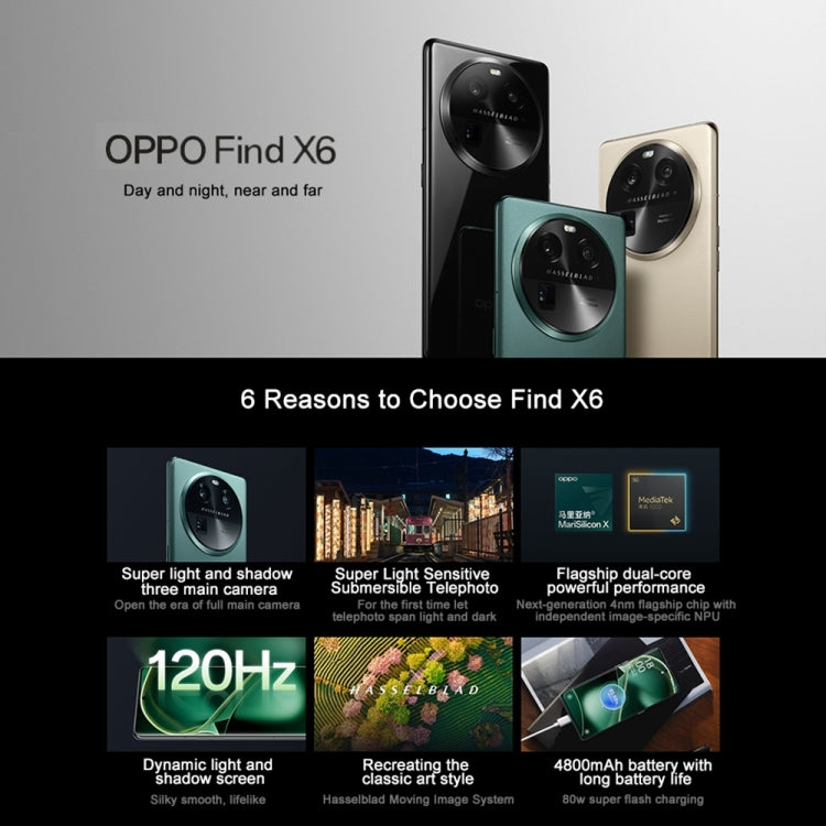 Triple Rear Cameras, 6.74 inch ColorOS 13.1 Dimensity 9200 Octa Core up to 3.05GHz, Network: 5G, Support Google Play, Find X6 12GB+256GB, 12GB+256GB