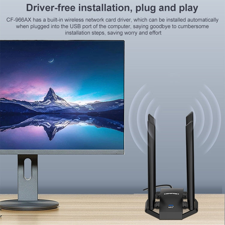 COMFAST CF-966AX Free-drive Dual Band 1800Mbps USB3.0 High Power Wireless WiFi 6 Adapter, CF-966AX