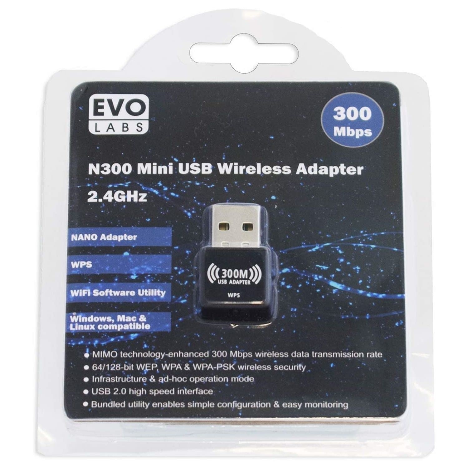 Evo Labs N300 Wireless N Mini USB Wi-Fi Network Adapter