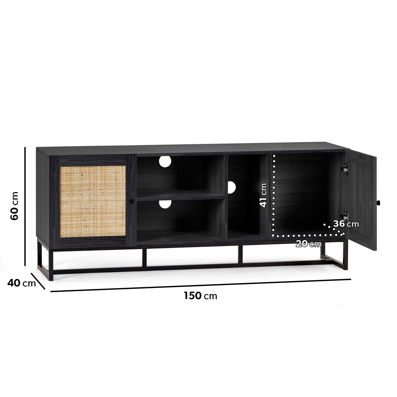 Large Black TV Stand with Storage - TV's up to 64