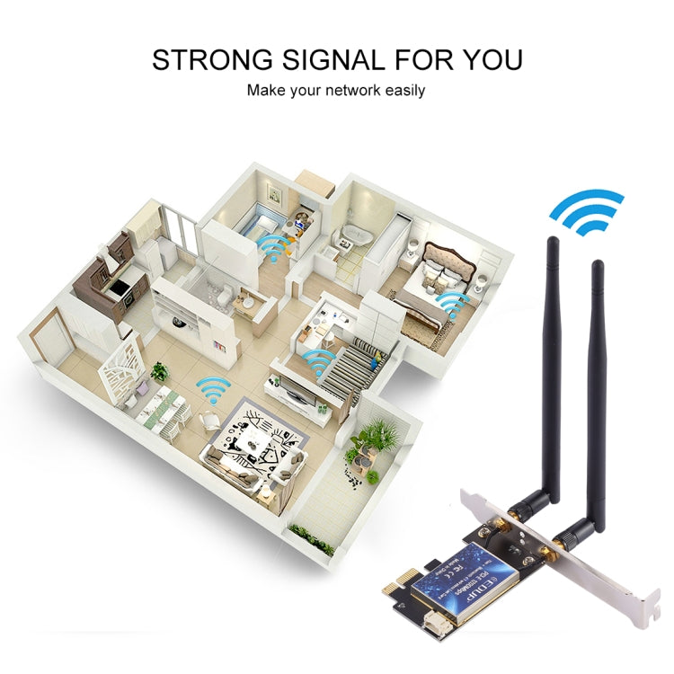 EDUP EP-9620 2 in 1 AC1200Mbps 2.4GHz & 5.8GHz Dual Band PCI-E 2 Antenna WiFi Adapter External Network Card + Bluetooth, EP-9620 1200Mbps (2 in 1)