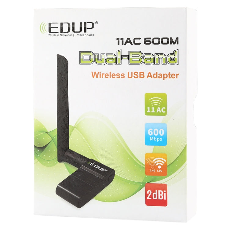 EDUP EP-AC1635 600Mbps Dual Band Wireless 11AC USB Ethernet Adapter 2dBi Antenna for Laptop / PC, EP-AC1635