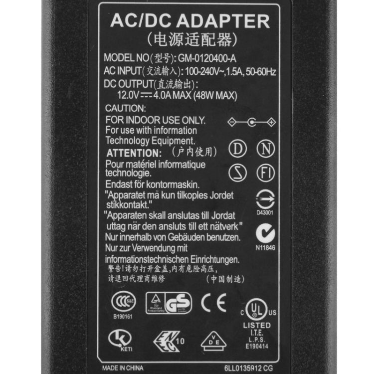EU Plug 12V 4A / 8 Channel DVR AC Power Adapter, Output Tips: 5.5 x 2.5mm, EU Plug 12V 4A, AU Plug 12V 4A, UK Plug 12V 4A, US Plug 12V 4A