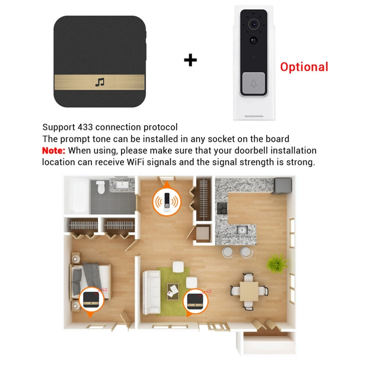 B10 52 Chimes 110dB Doorbell Receiver Low Power Consumption Home Door Tools, US Plug, AC 90-260V, B10 Black US Plug, B10 White US Plug