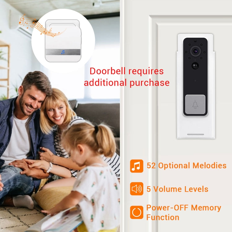 B10 52 Chimes 110dB Doorbell Receiver Low Power Consumption Home Door Tools, US Plug, AC 90-260V, B10 Black US Plug, B10 White US Plug