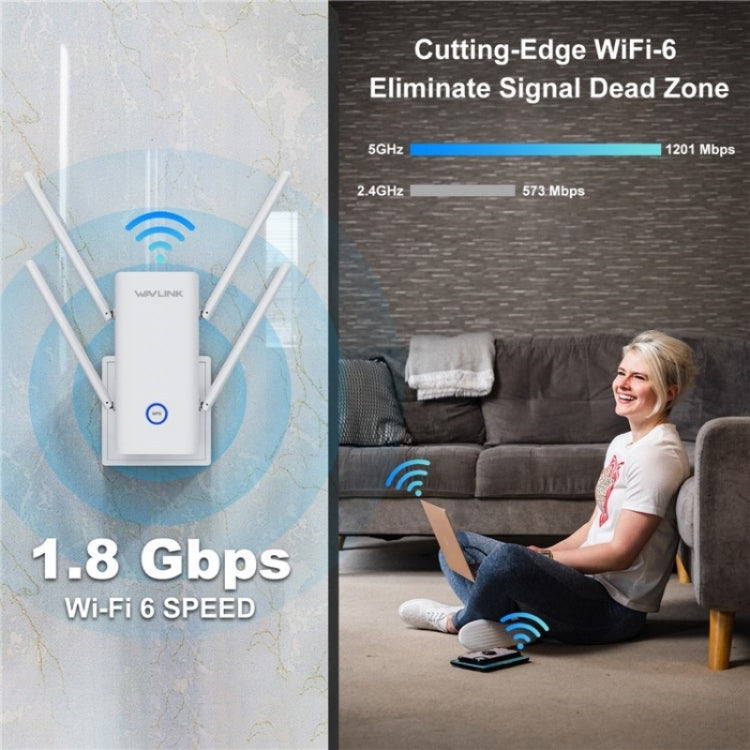 WAVLINK WN583AX1 Ethernet Port AX1800 WiFi6 1.8Gbps Dual Band WiFi Booster Wireless Router, EU Plug