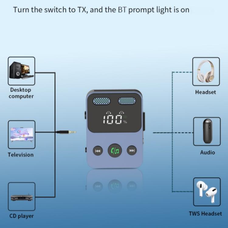 BR17 Bass Boost 2 In 1 Digital Display Bluetooth-Compatible Receiver Transmitter Audio Adapter, BR17