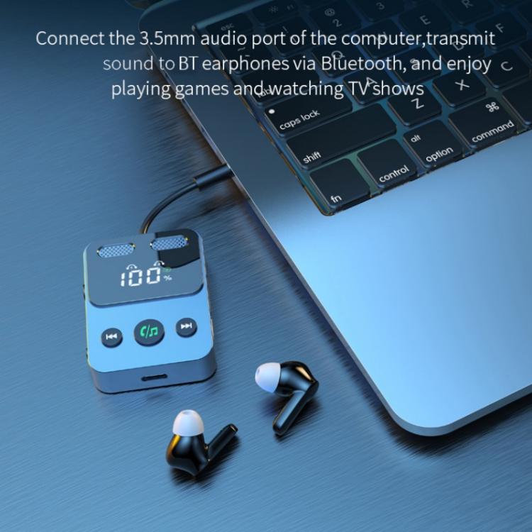 BR17 Bass Boost 2 In 1 Digital Display Bluetooth-Compatible Receiver Transmitter Audio Adapter, BR17