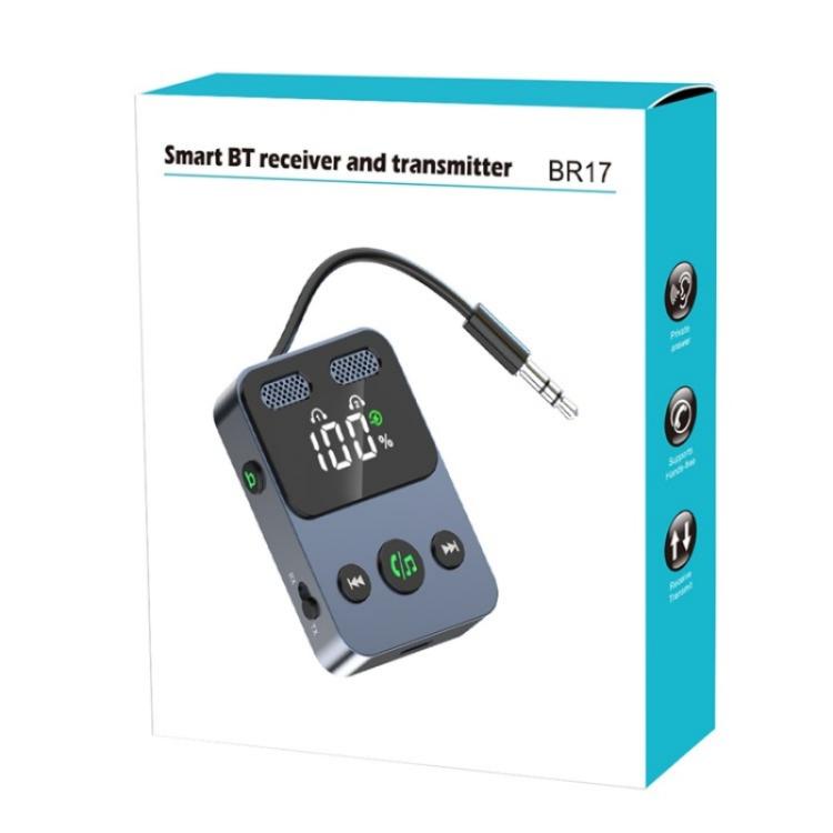 BR17 Bass Boost 2 In 1 Digital Display Bluetooth-Compatible Receiver Transmitter Audio Adapter, BR17