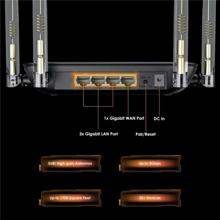 WAVLINK WN530BE1 Gigabit Ports High-Speed WiFi 2.4GHz / 5GHz Dual-Band Gaming Router, US Plug, UK Plug, EU Plug, AU Plug