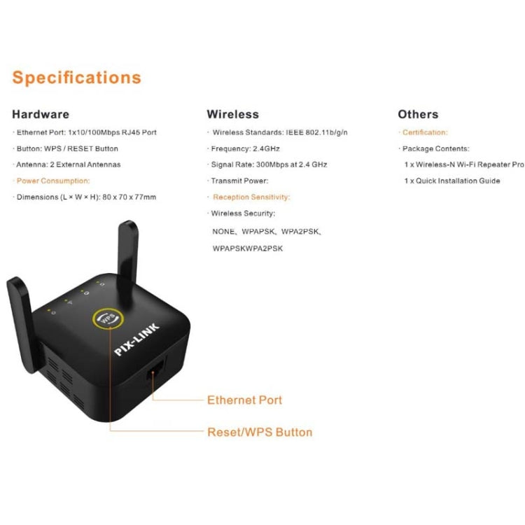 PIX-LINK WR22 300Mbps Wifi Wireless Signal Amplification Enhancement Extender, EU Plug, US Plug, UK Plug, AU Plug