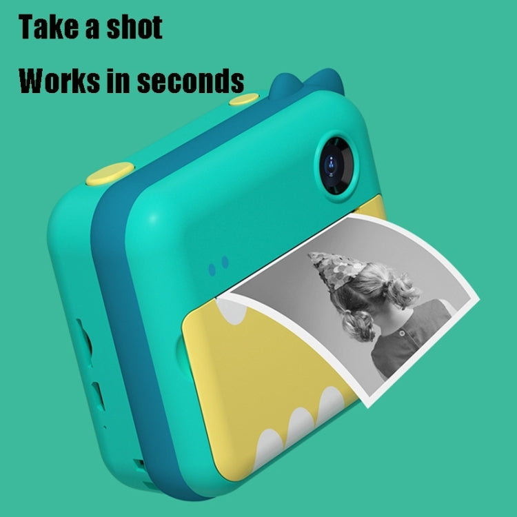 P1 No Card Children Instant Camera 1200W Front And Rear Dual-Lens Mini Print Photographic Digital Camera Toy(Green Dinosaur)