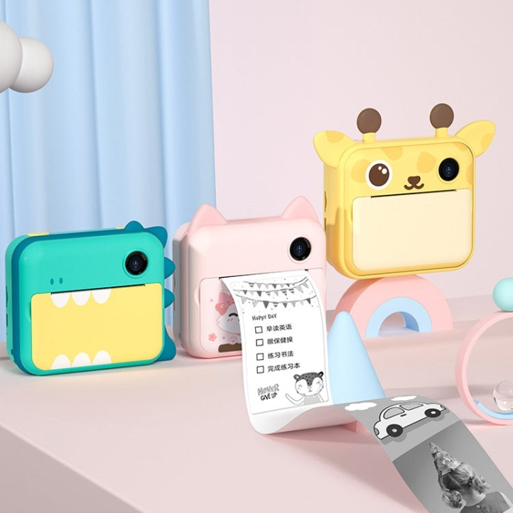 P1 No Card Children Instant Camera 1200W Front And Rear Dual-Lens Mini Print Photographic Digital Camera Toy(Green Dinosaur)
