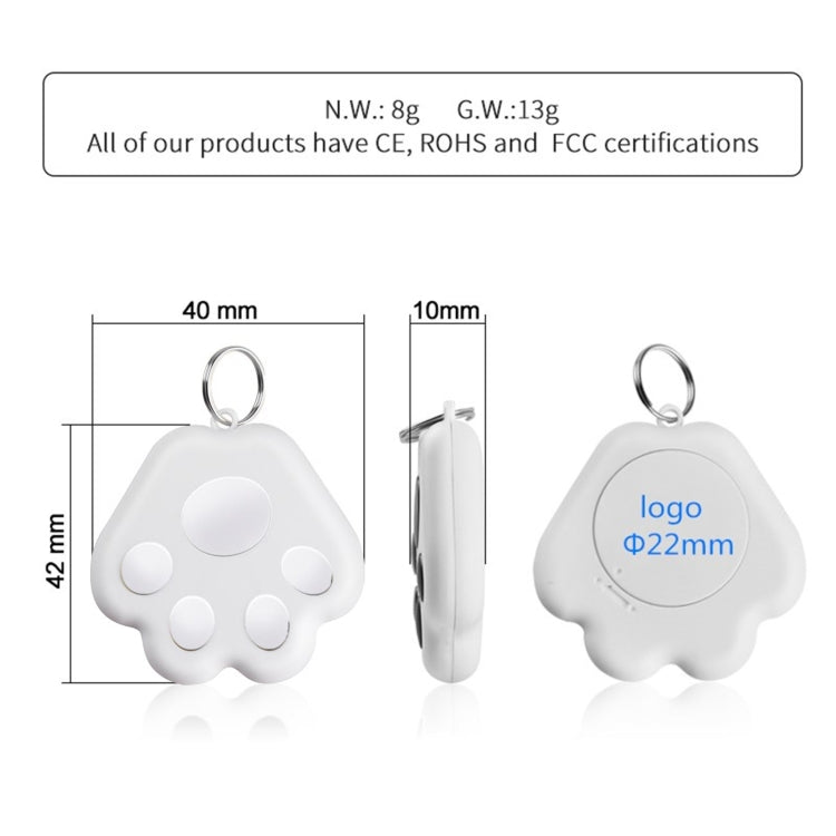 2 PCS HYC-09 Dog Paw Bluetooth Anti-Lost Device Pet Tracking Locator Keychain Smart Search Two-Way Alarm, Dog Paw Light Blue, Dog Paw Green, Dog Paw Pink, Dog Paw Red, Dog Paw Dark Blue, Dog Paw Dark Gray, Dog Paw Black, Dog Paw White