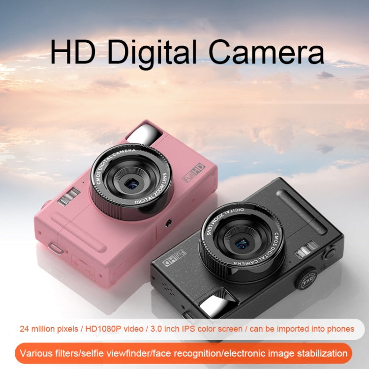 R1 48 Million HD Pixels 3.0 Inch IPS Screen Children Digital Camera, Spec:, Black, Pink, Black+Card Reader, Pink+Card Reader