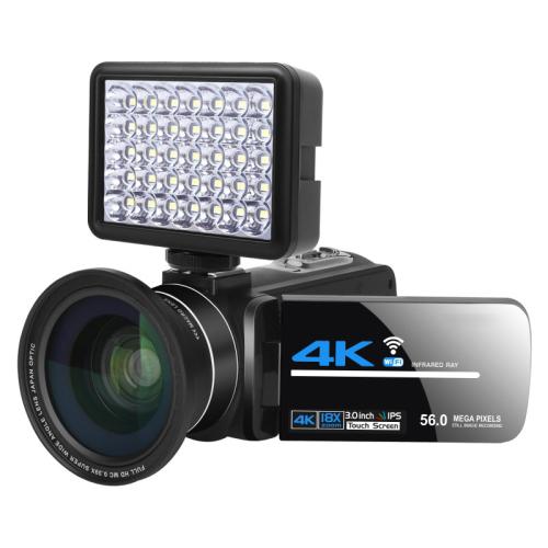 5600PX Zoomable 4K Digital Video Camera Black, Black, With Fill Light + Wide Angle Lens, With Hood + Microphone + Wide-angle Lens, With Stabilizers Kit