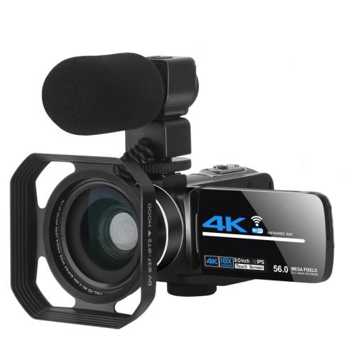 5600PX Zoomable 4K Digital Video Camera Black, Black, With Fill Light + Wide Angle Lens, With Hood + Microphone + Wide-angle Lens, With Stabilizers Kit