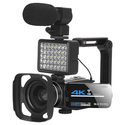 5600PX Zoomable 4K Digital Video Camera Black, Black, With Fill Light + Wide Angle Lens, With Hood + Microphone + Wide-angle Lens, With Stabilizers Kit