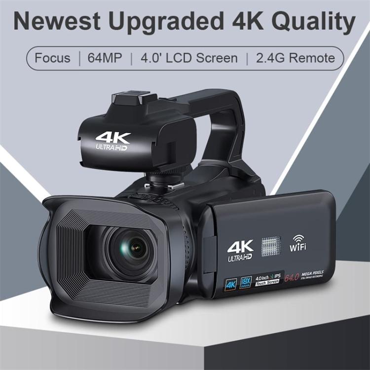 64MP 18X Zoom 4-Inch Touch Screen Handheld Digital Video Camera, 4K 16G