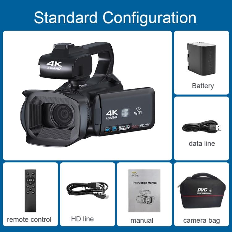 64MP 18X Zoom 4-Inch Touch Screen Handheld Digital Video Camera, 4K 16G