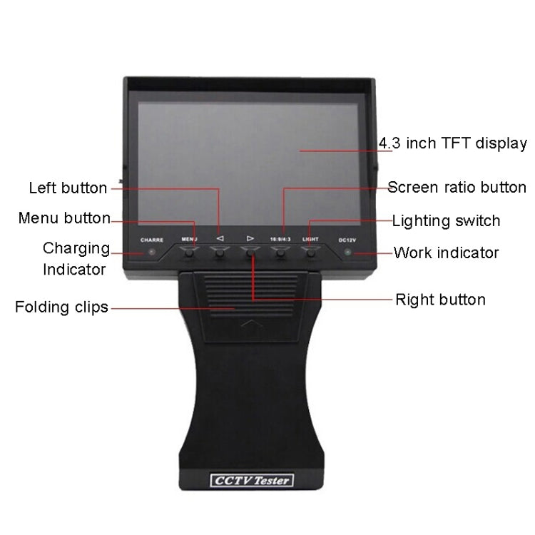 JSK-4300B 4.3 inch Handheld 12V Output Network Cable Monitoring Tester, 4.3 inch (With US Plug Power Adapter), 4.3 inch (With EU Plug Power Adapter), 4.3 inch (With UK Plug Power Adapter), 4.3 inch (With AU Plug Power Adapter)